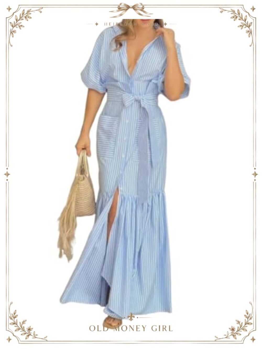Women's Striped Button Down Tie Waist Pleated Maxi Shirt Dress with Pockets
